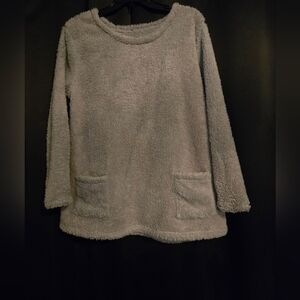 Soft Gray Plush Lounge Sweater with Front Pockets | Cozy Fleece Pullover Women M